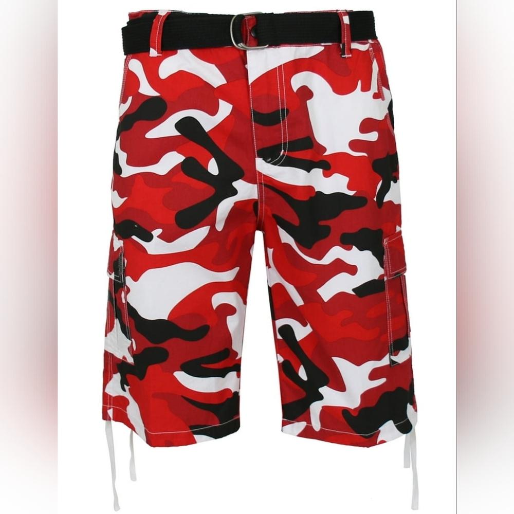 Red Camo Cargo Utility Shorts